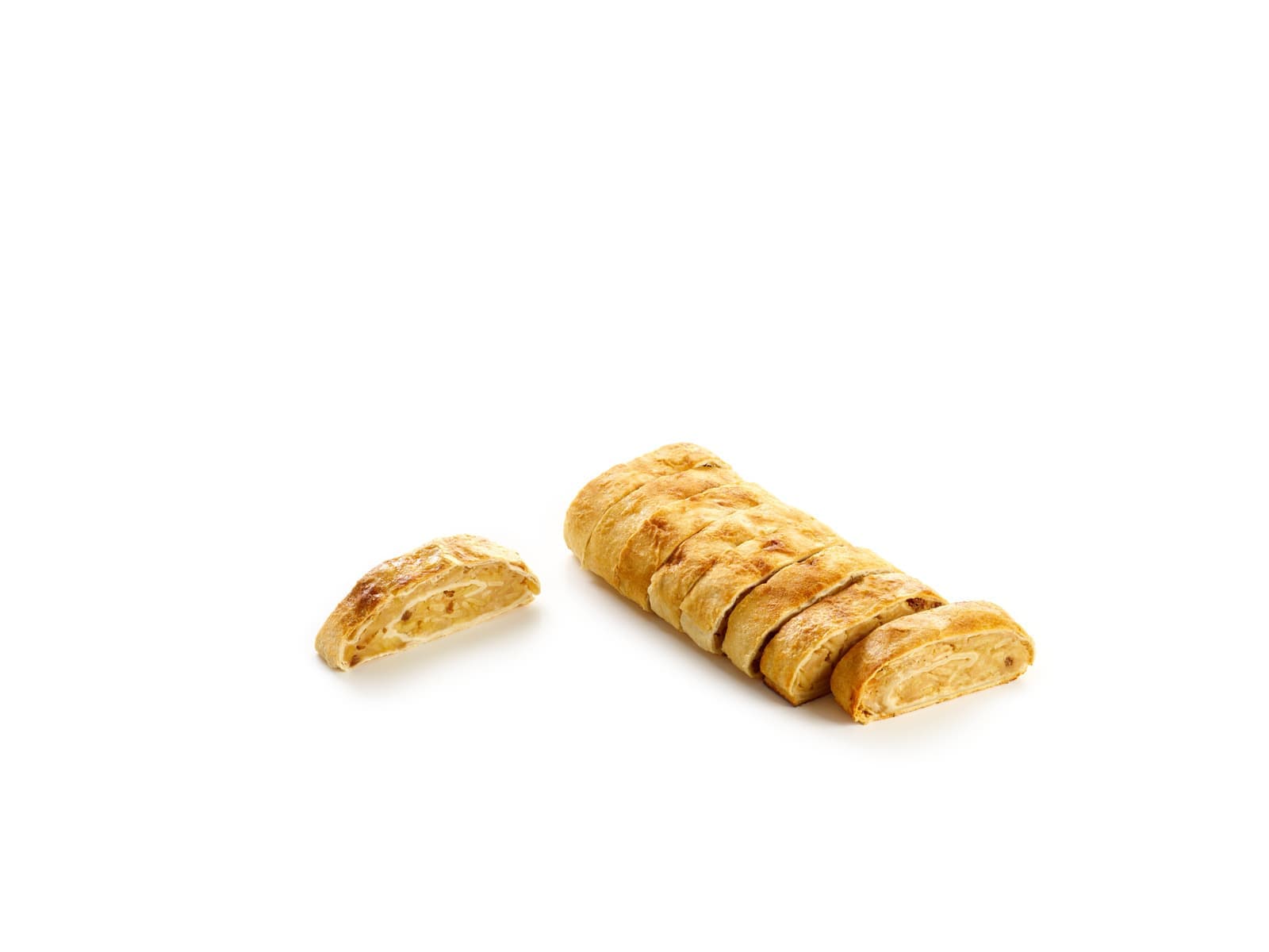 Frozen apple strudel with cinnamon and raisins.